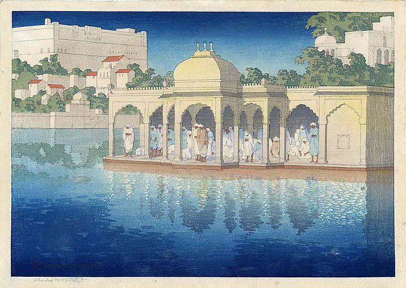 Charles W. Bartlett Prayers at Sunset, Udaipur, India, woodblock print by Charles W. Bartlett, 1919, Honolulu Academy of Arts Sweden oil painting art